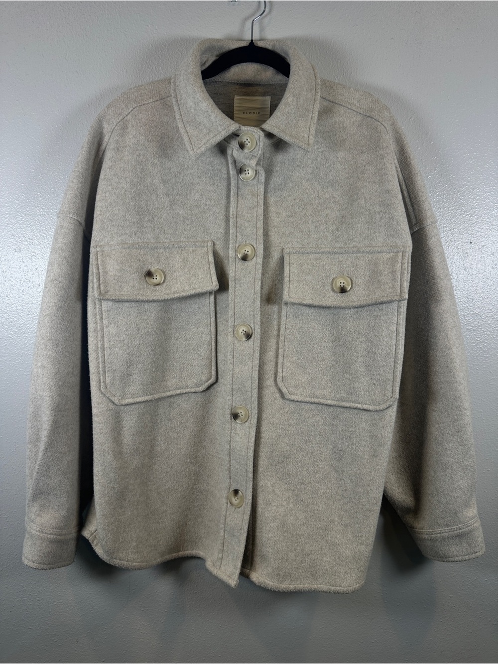 Elodie Oversized Oatmeal Cream Button Front Shacket Shirt Jacket Large